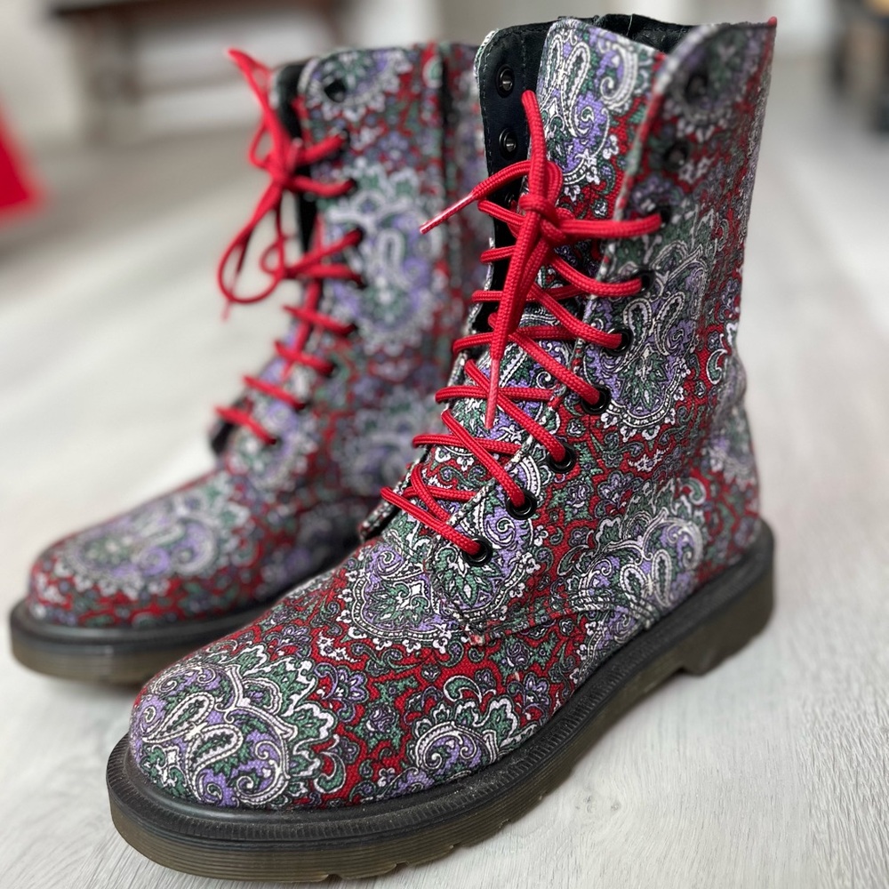Y’s YOSHI YAMAMOTO DR MARTEN LEATHER PAISLEY COMBAT BOOTS COACHELLA FESTIVAL 7.5